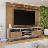 Rack Com Painel Para Tv Até 65 Polegadas Pés Madeira Maciça Vitória Off White/cinamomo