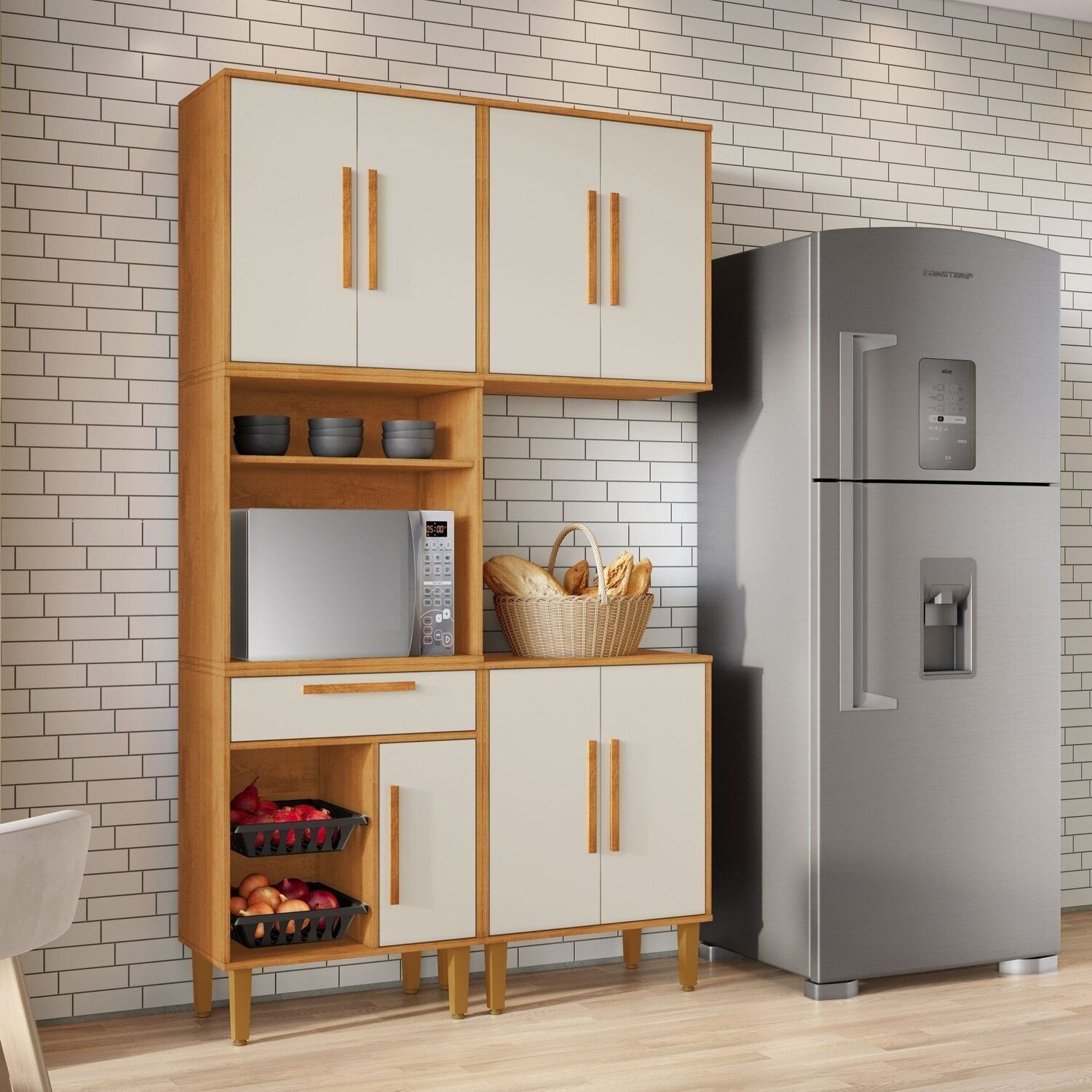 Cozinha Completa 3 Peças 7 Portas 1 Gaveta Com Fruteira Lorena Nature/off White