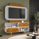 Estante Para Tv Até 55 Polegadas Pés Em Madeira Maciça Camboriú Naturalle/off-white