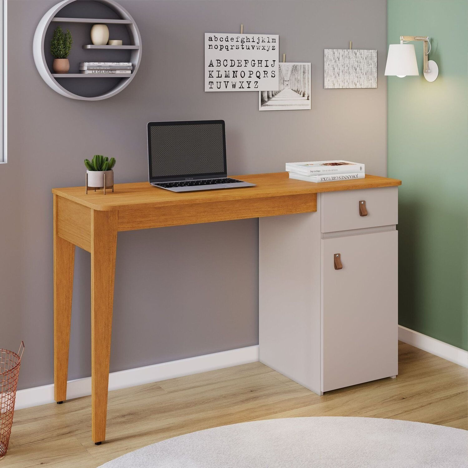 Escrivaninha Mesa Escritório 76x121x45 Cm Helô Candian Cinamomo/off White