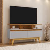 Rack Para Tv Até 50 Polegadas 2 Portas 2 Prateleiras Pés Em Madeira Maciça Rubi Naturalle/off-white