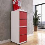Gaveteiro Arquivo Em Aço 4 Gavetas 136,2x47x57 Cm Branco/vermelho