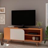 Rack Para Tv Até 55 Polegadas 1 Porta De Correr Com Detalhe Orgânico Cinamomo/off White