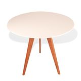 Mesa De Jantar Redonda Base Tripé Em Madeira Maciça 80 Cm Off-withe