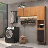 Lavanderia Modulada 2 Peças Jade 150cm Aéreo 3 Portas 120 Cm Torre Multiuso 30 Cm Grafite