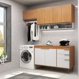 Lavanderia Modulada Agata 3 Peças, Aéreo 120cm, Aéreo 80cm E Balcão 120cm Com Tampo Branco