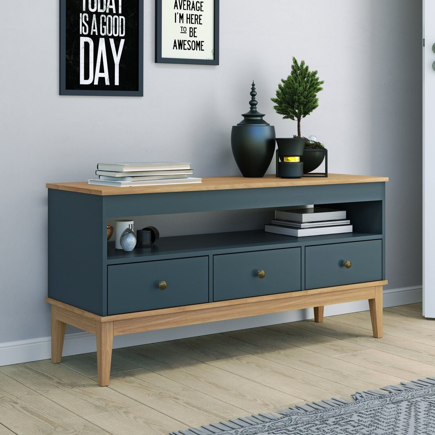 Rack - Colonial 1200cm X 600cm X 410cm 3 Gavetas Mel / Petroleo