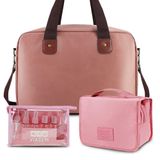 Kit Bolsa De Viagem + Necessaire + Frascos De Viagem 10 Peças Rosa
