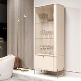 Cristaleira Tucupí Curva Com Puxador E Pés Em Metal Off White/bronze
