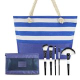Kit Bolsa De Praia, Necessaire Envelope, Pincéis Profissionais 5pcs Azul