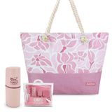 Kit Bolsa De Praia Porta Escova De Dente Frascos De Viagem 7 Peças Rosa