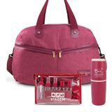 Kit Bolsa De Viagem + Porta Escova De Dente + Frascos De Viagem 10 Peças Vinho