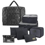 Kit Organizador De Malas 6 Peças + Bolsa Dobrável + Frascos De Viagem 10 Peças Preto