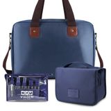 Kit Bolsa De Viagem + Necessaire + Frascos De Viagem 10 Peças Azul