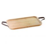 Bandeja Com Alça Em Couro Ecokitchen Bambu 41 Cm - Mimo Style - Bm19131