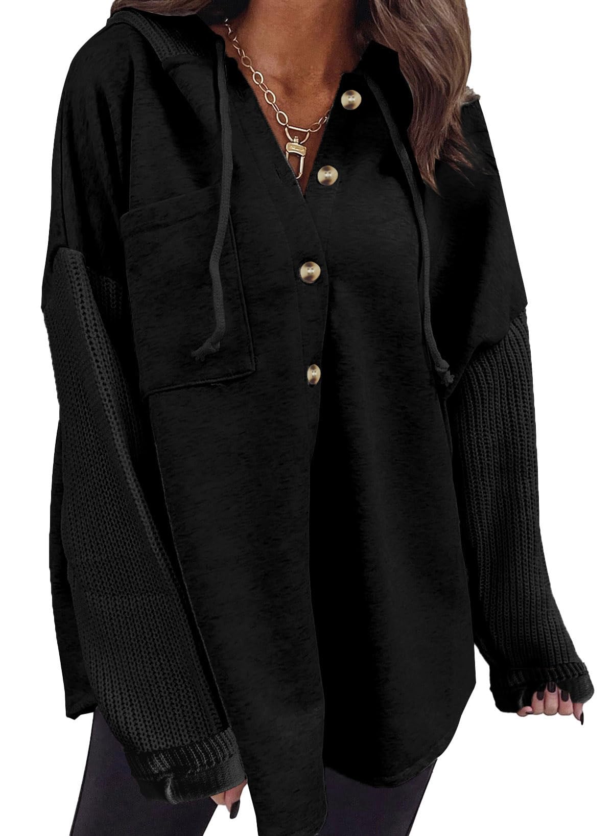 Moletom Shewin Oversized Para Mulheres Com Capuz Casual Com Botões