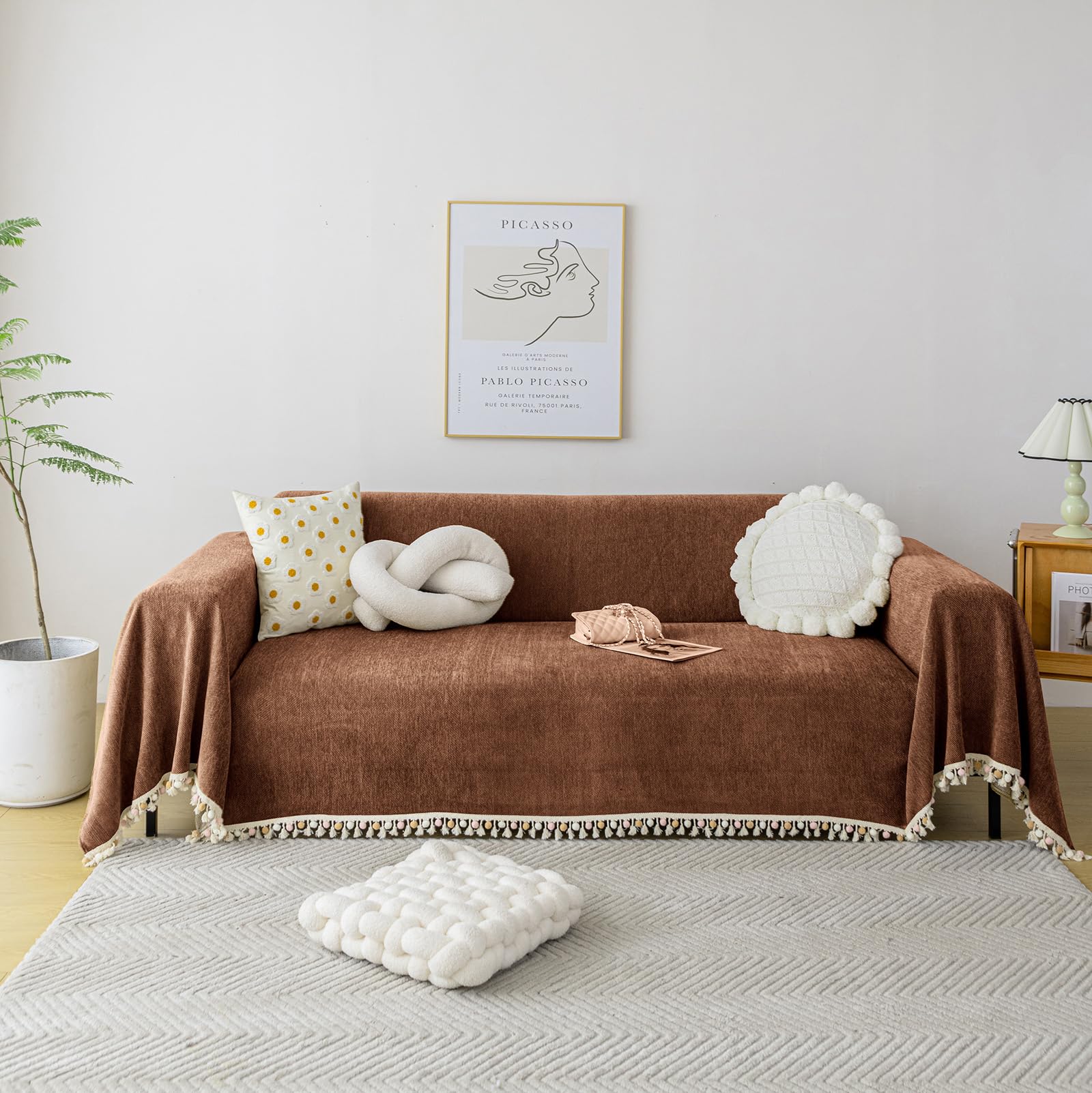 Capa De Sofá Handontime Boho Style Lavável 91x150cm Chocolate