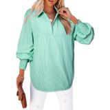 Camisa Feminina Elegante, Gola Comprida, Decote Em V, Botão