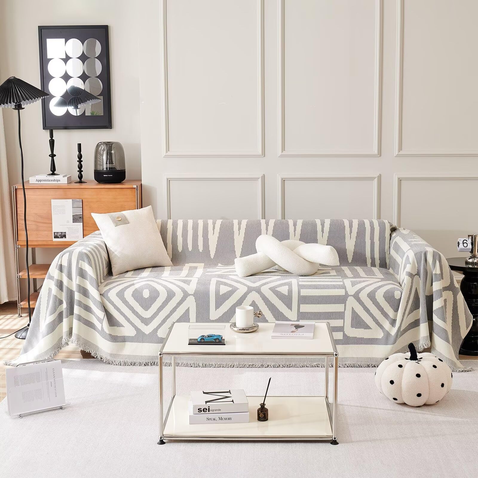 Capa De Sofá Clife Boho Chenille Loveseat Branca/cinza 180x260cm