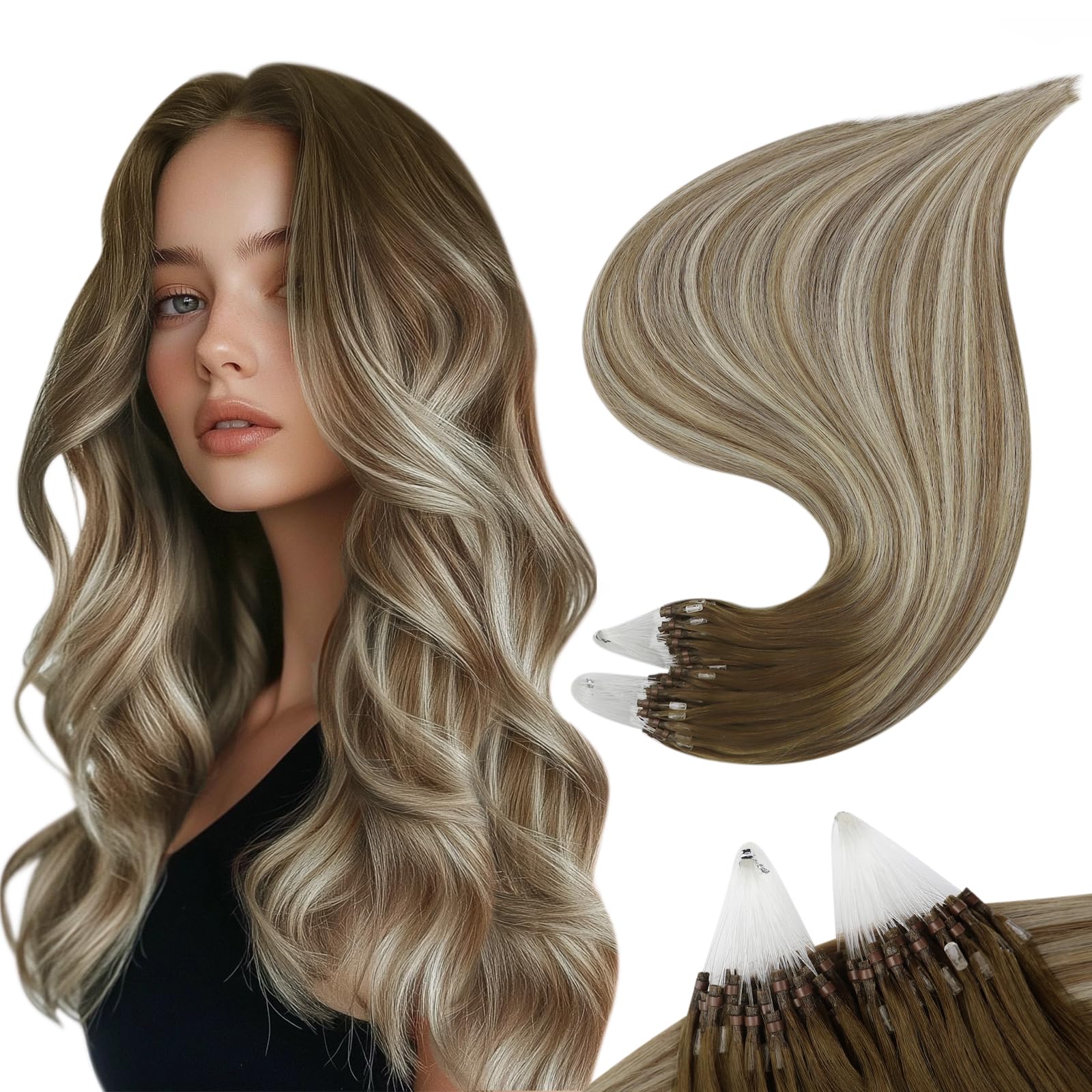 Extensões De Cabelo Full Shine Micro Link 22 Polegadas Castanho/castanho-acinzentado/loiro