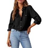 Camisa Feminina Elegante, Jeans, Com Botões, Cambraia Preta