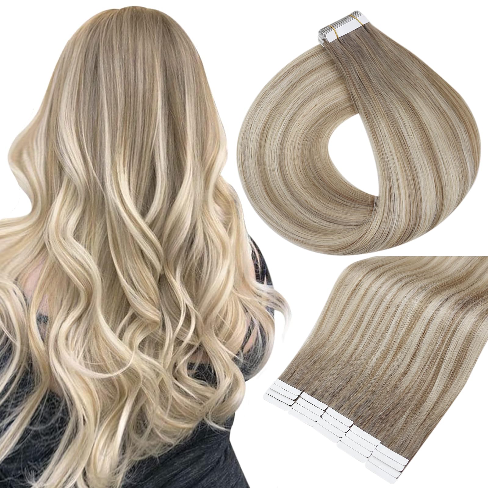 Tape In Hair Extensions Full Shine 22 Polegadas 50 G 20 Unidades Cinza/loira