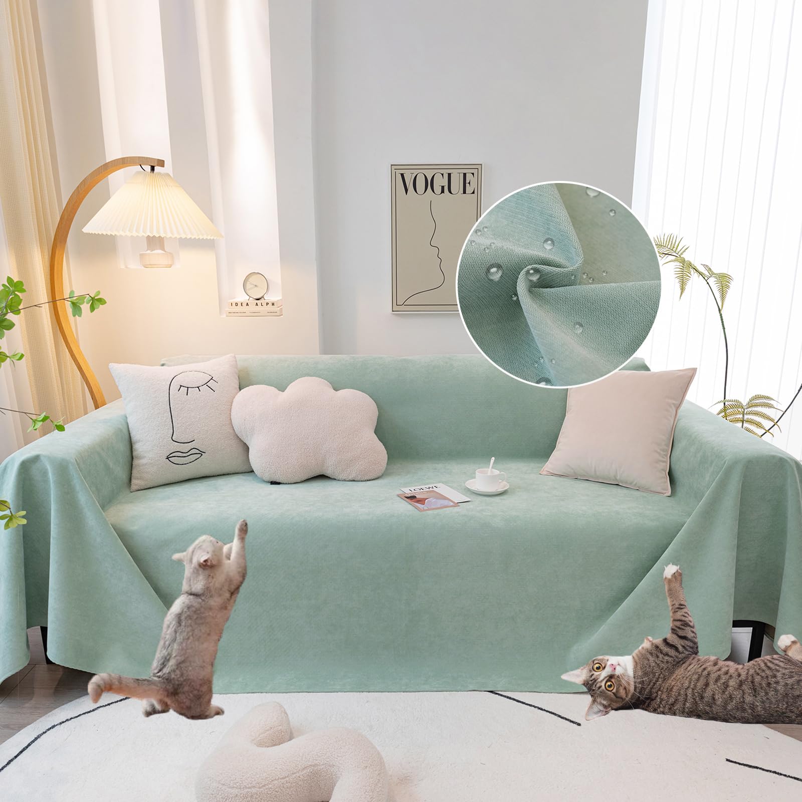 Capa De Sofá Impermeável Stacypik Sea Green Sofá 180x300cm
