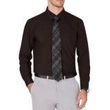 Camisa Social Masculina J.ver, Sem Rugas, Manga Comprida, Marrom Escuro
