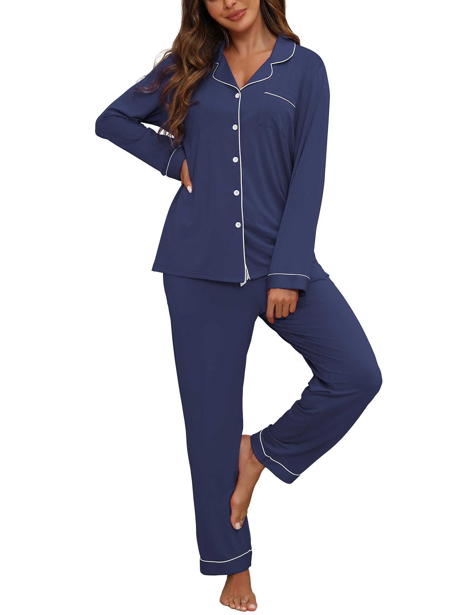 Conjunto De Pijama Zmj, Camisa Macia De Manga Comprida E Calça De Pijama Azul S