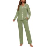 Conjunto De Pijama Feminino Zmj De Manga Comprida Com Botões E Calça Comprida