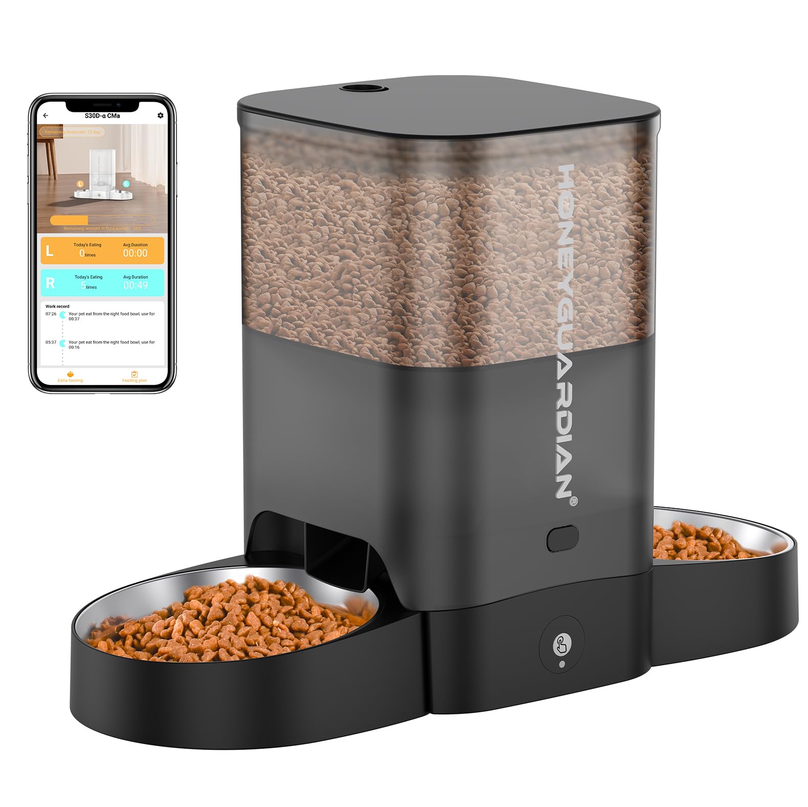 Alimentador Automático Para Gatos Honeyguaridan 3.5l Para Dois Gatos