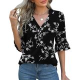 Top Rapbin Business Casual Para Mulheres Com Manga 3/4 Com Decote Em V Preto/branco