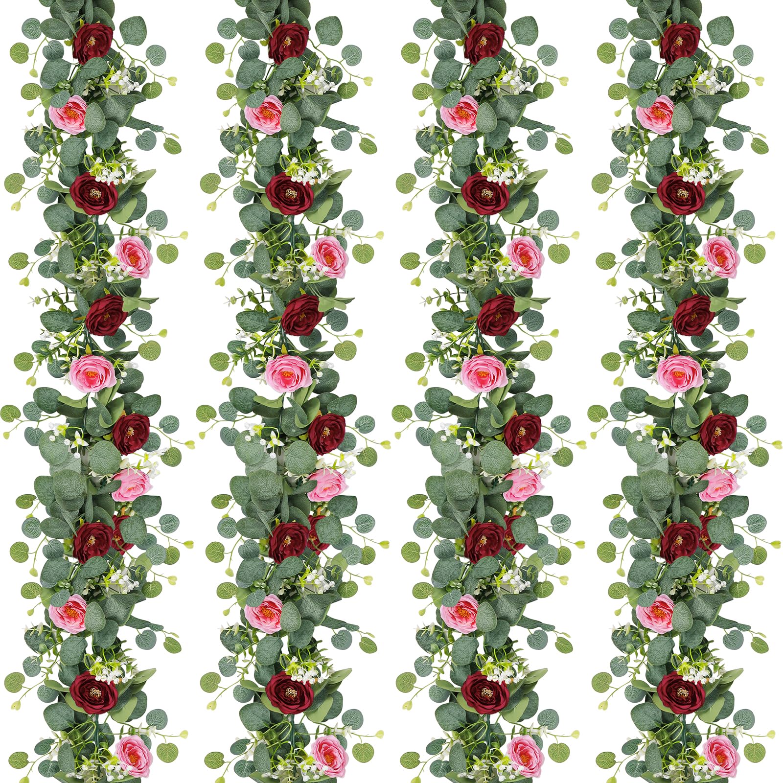 Guirlanda De Flores De Eucalipto Artificial Tochgreen Com Rosas 1,8 M