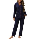 Pijama De Maternidade Zmj, Camisa E Calça De Manga Comprida, Azul Marinho