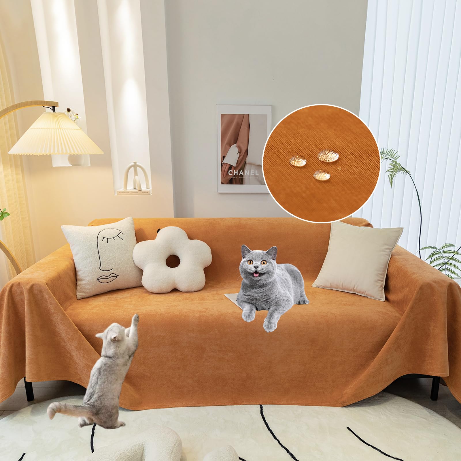 Capa De Sofá Stacypik Impermeável Antiderrapante Laranja Jacquard 180x300cm