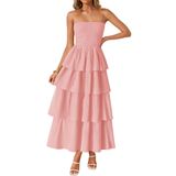 Vestido Maxi Zesica Summer 2025 Para Mulheres Rosa Sem Alças