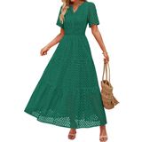 Vestido Maxi Zesica 2025 De Verão De Manga Curta Com Decote Em V Para Mulheres