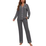 Conjunto De Pijama Feminino Zmj, 2 Peças, Manga Comprida, Calça Comprida, Cinza M