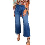 Jeans Astylish, Cintura Alta, Rasgada, Perna Larga, Bota Azul