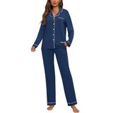 Conjunto De Pijama Feminino Zmj, 2 Peças, Manga Comprida, Azul Clássico, L