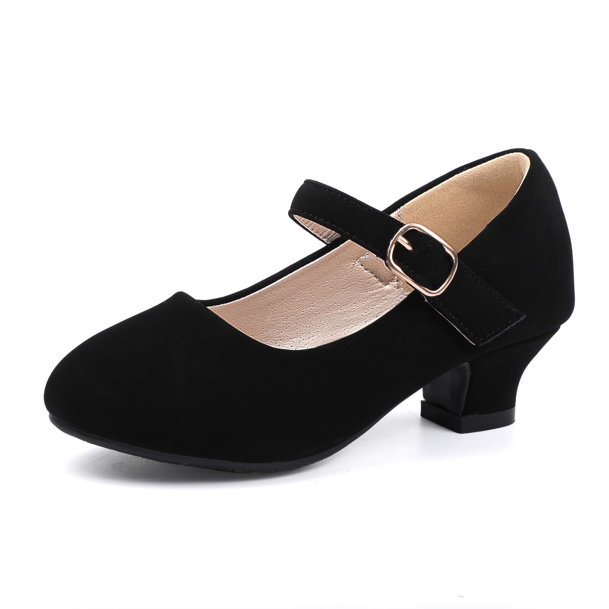 Sapatos Pandaninjia Molly Girls Black Dress Mary Jane Com Salto De 1,2 Polegadas