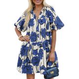 Camiseta Wenrine Summer Floral De Manga Buff Feminina Azul