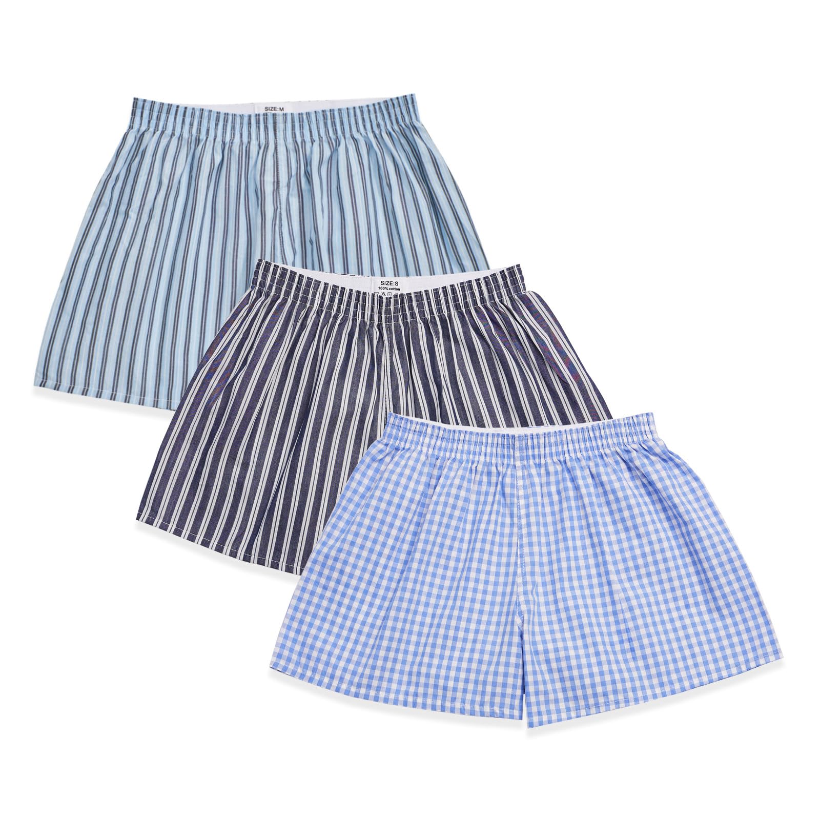 Shorts De Pijama Cinvik Boxer Para Mulheres 100% Algodão Azul Xadrez