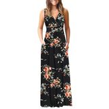 Vestido Longo Feminino Auselily Com Decote Em V Profundo, Solto, Liso, 2025