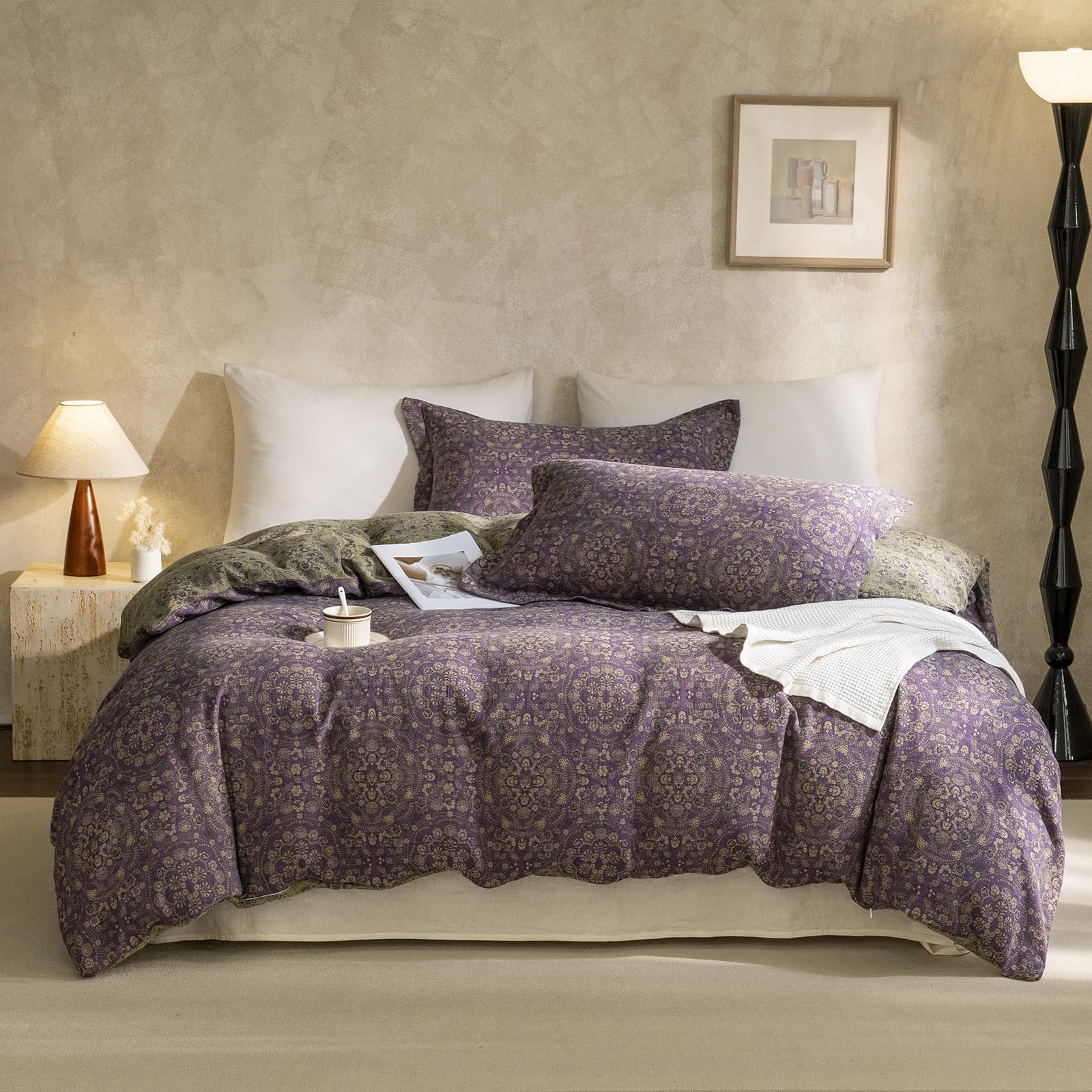 Conjunto De Capa De Edredon Lifetb Vintage Boho Floral Queen 3 Peças