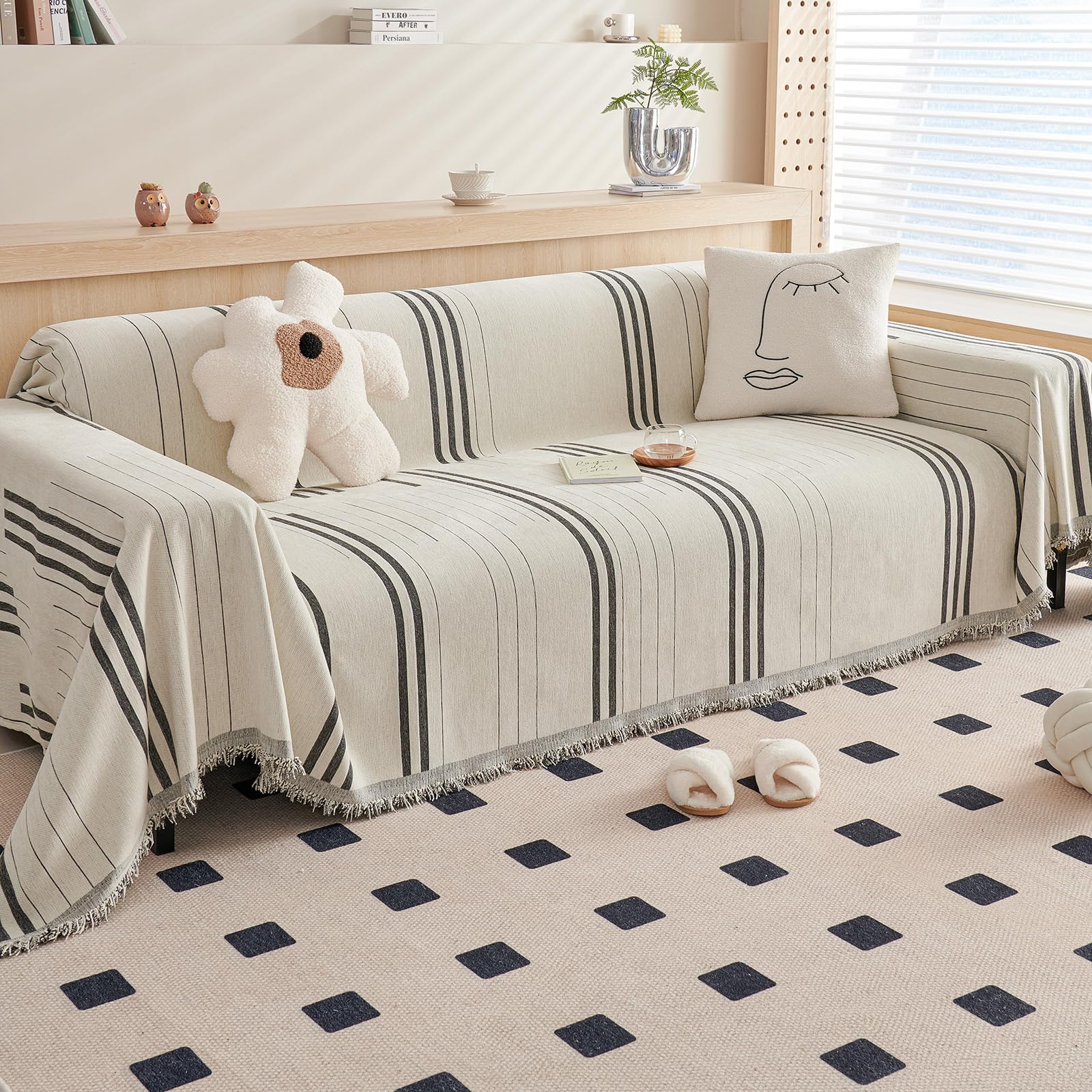 Capa De Sofá Dreamingo Lavável Em Chenille Cinza Escuro Loveseat