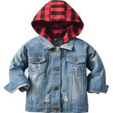 Jaqueta Jeans Cromoncent Boys Kids Com Capuz E Xadrez Vermelho 18-24m