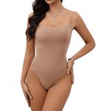 Macacão Starrylion Lace Com Forro Duplo E Gola Quadrada Mocha S