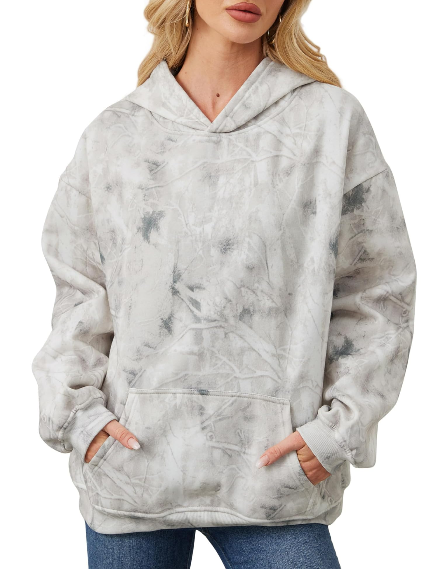 Pulôver Feminino Teriveek De Lã Camuflada Com Capuz Maple Leaf