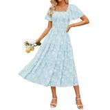 Vestido Feminino Zesica, De Verão, Boho, Floral, Azul Midi, Tamanho S